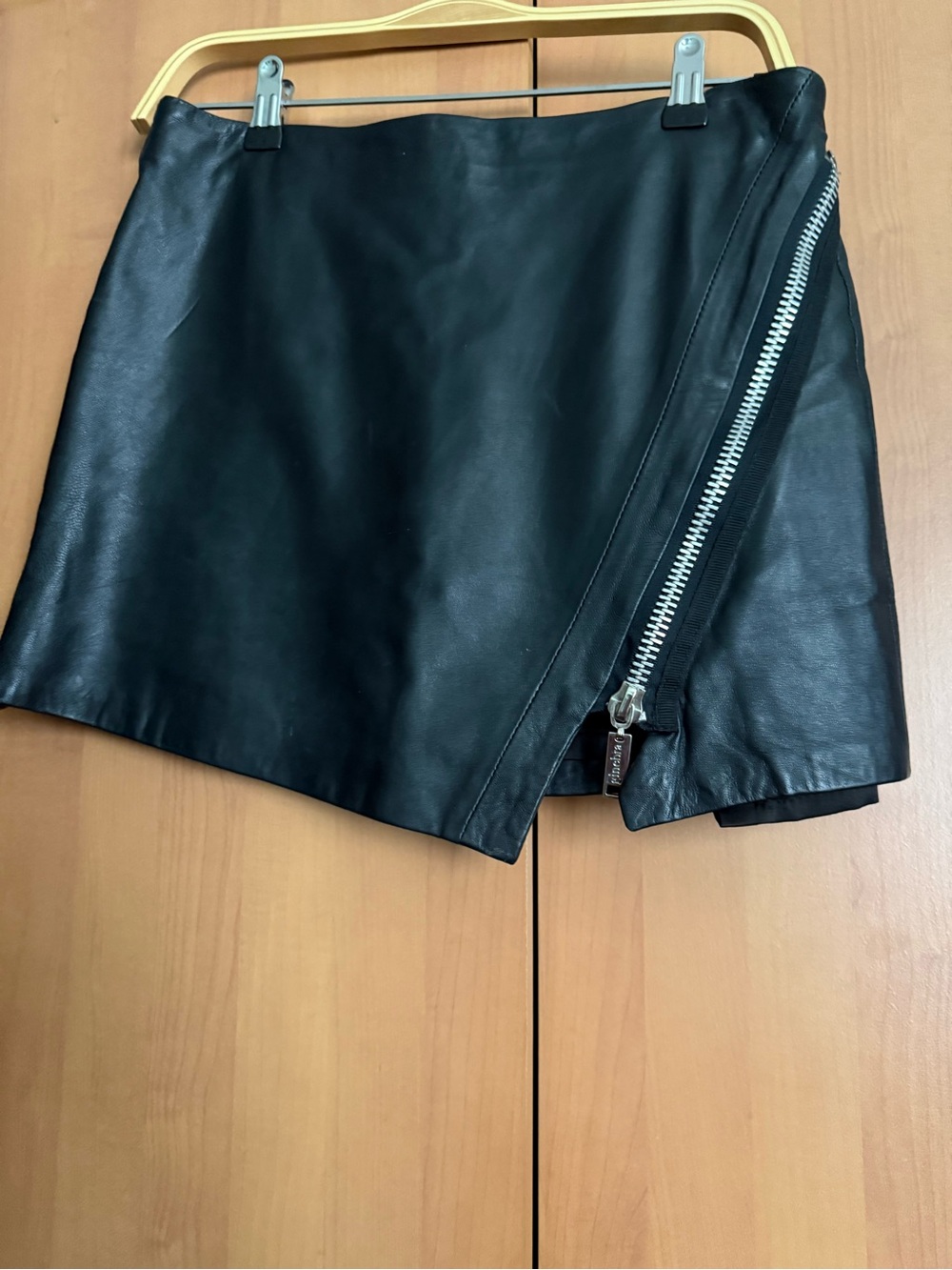 Black Lamb  Leather Mini Skort with Silver Zip Detail